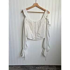 Tea Cup Corset Top Women's M, White Long Sleeve, Cold Shoulder Peasant Festival
